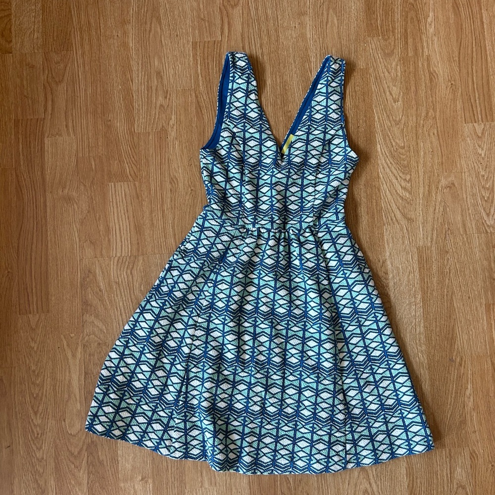 AnthropologieMaeve Double V Flare Geometric Patten Dress